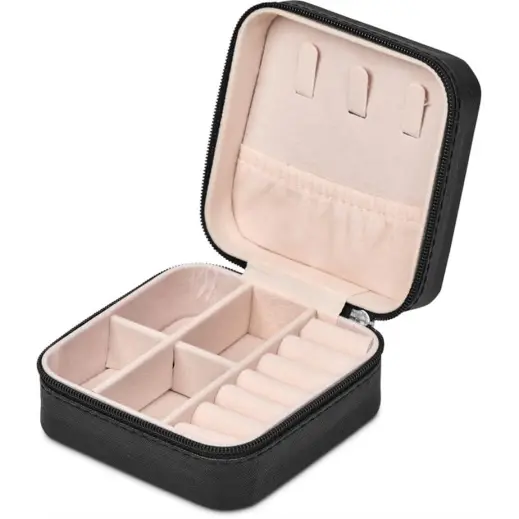Eva & Elm Crystal Travel Jewellery Box Black Open